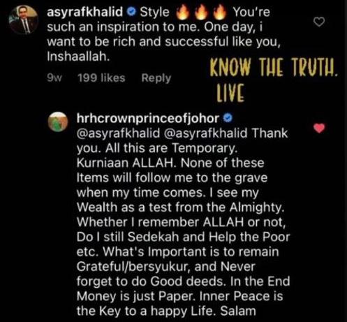 TMJ balas komen anak tiri Siti Nurhaliza di Instagram, nasihat ‘deep’ buat warganet tersentuh