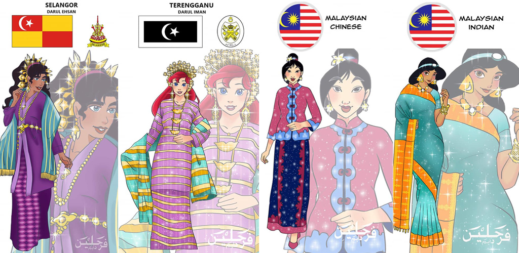 Hebat! Gadis ini lukis 17 Disney Princess berpakaian tradisi Melayu