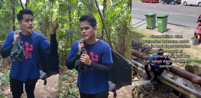 [VIDEO] Pemuda batal niat hiking, pikul sampah 10kg bersihkan laluan pendakian