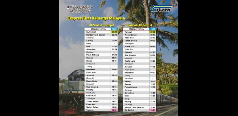Jadual perjalanan Tren Ekspres Khas Keluarga Malaysia