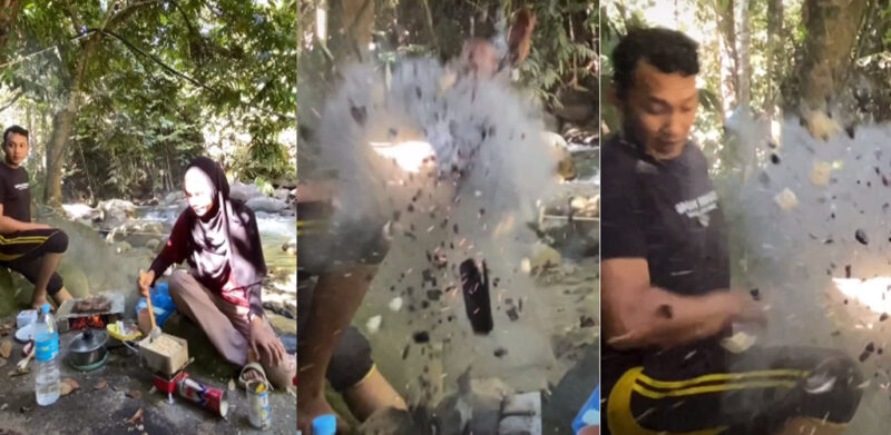 [VIDEO]BBQ atas batu meletup ketika berkelah bikin ramai terkejut