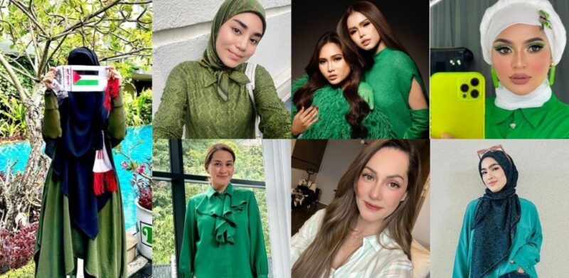 15 November kemerdekaan P4lestin, warganet selfie OOTD hijau tanda solidariti