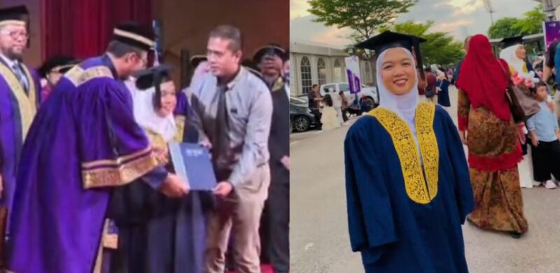 Selamat bergraduasi, Norfarrah Syahirah diiringi suami terima skrol Diploma Pentadbiran Awam, buktikan kekurangan bukan peng